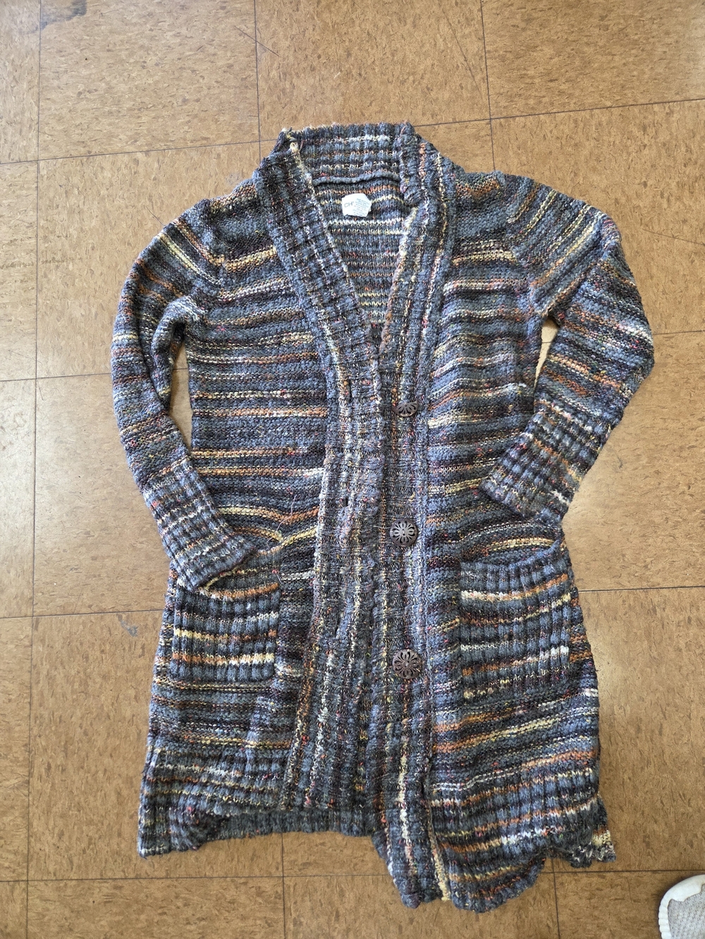 Chico's Multicolor Ribbed Long Cardigan - Blue, Gray, Brown, Orange